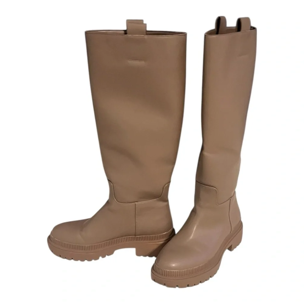 H&M Dark Taupe Knee High Chunky Lug Sole‎ Boots Faux Leather Size  7